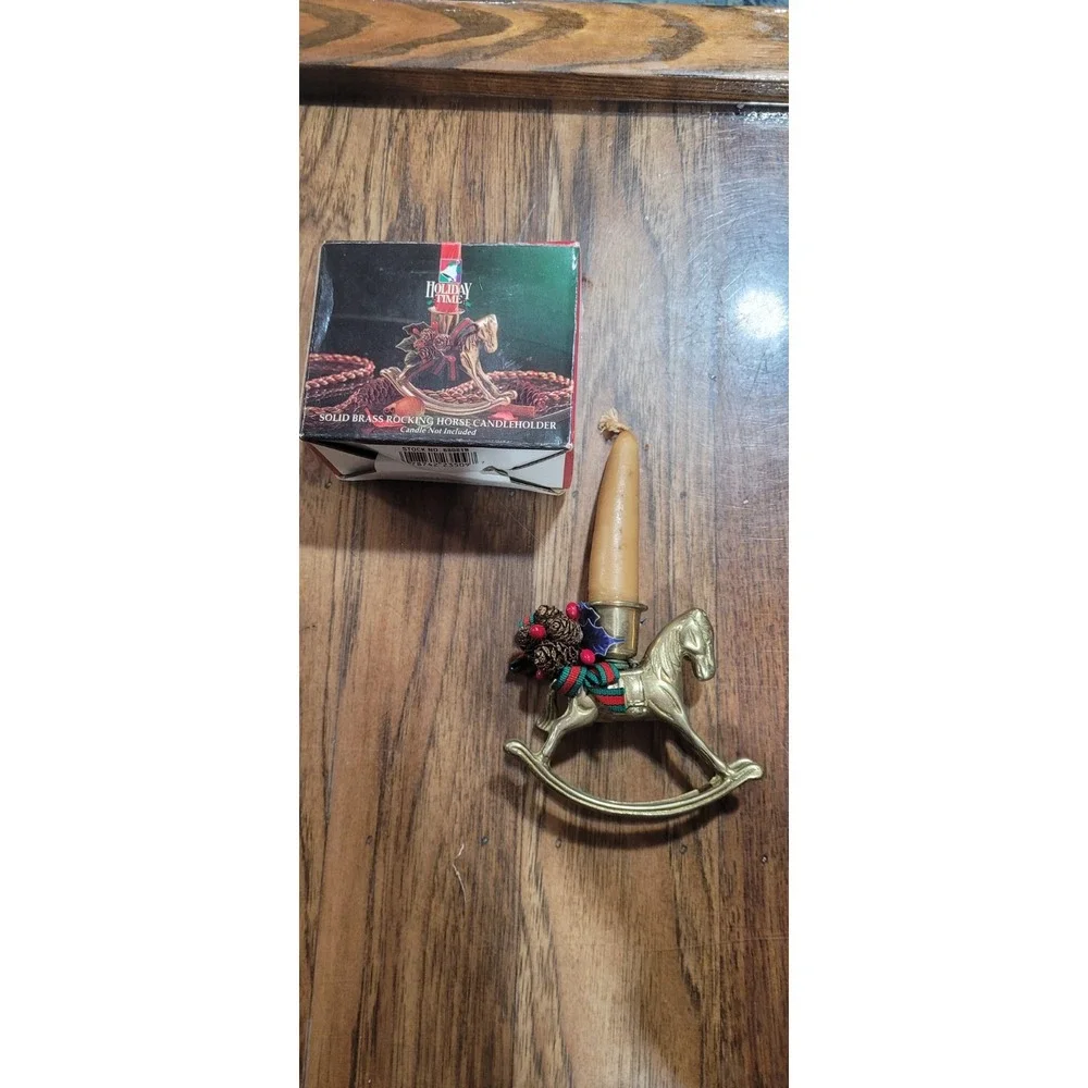 Vintage Solid Brass Rocking Horse Single Candlestick Holder About 4